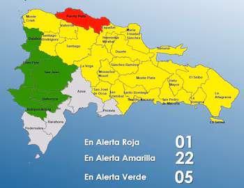 Власти объявили красную тревогу в Пуэрто-Плате и желтую тревогу в 22 провинциях из-за спада, охватившего большую часть страны./(Indomet)