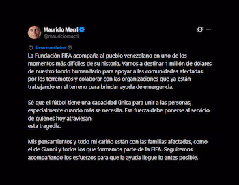 Маурисио Макри объявил, что Фонд ФИФА пожертвует 1 миллион долларов США Венесуэле