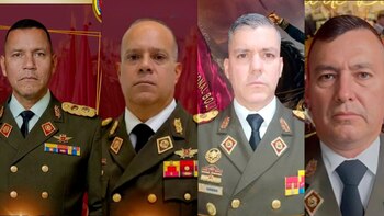 Четыре индивидуальных портрета мужчин в военной форме, с черными галстуками, знаками отличия и наградами на груди.