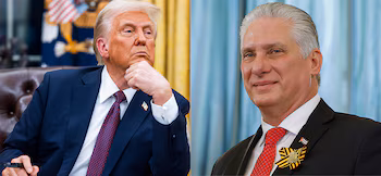 Комбинация из двух фотографий президента США Дональда Трампа (i) и президента Кубы Мигеля Диаса Канеля. EFE/Джим Ло Скальцо/Максим Шетов
